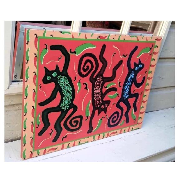 FUN Dancing Peppers Cats Giclee Canvas Wrap Original Art Print - Picture 2 of 11